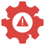 Red gear with a warning symbol in the center, indicating a problem or error.