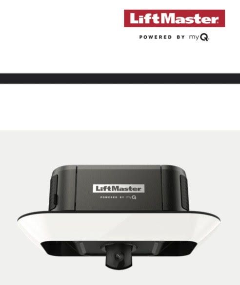 LiftMaster garage door opener, black and white, with camera.