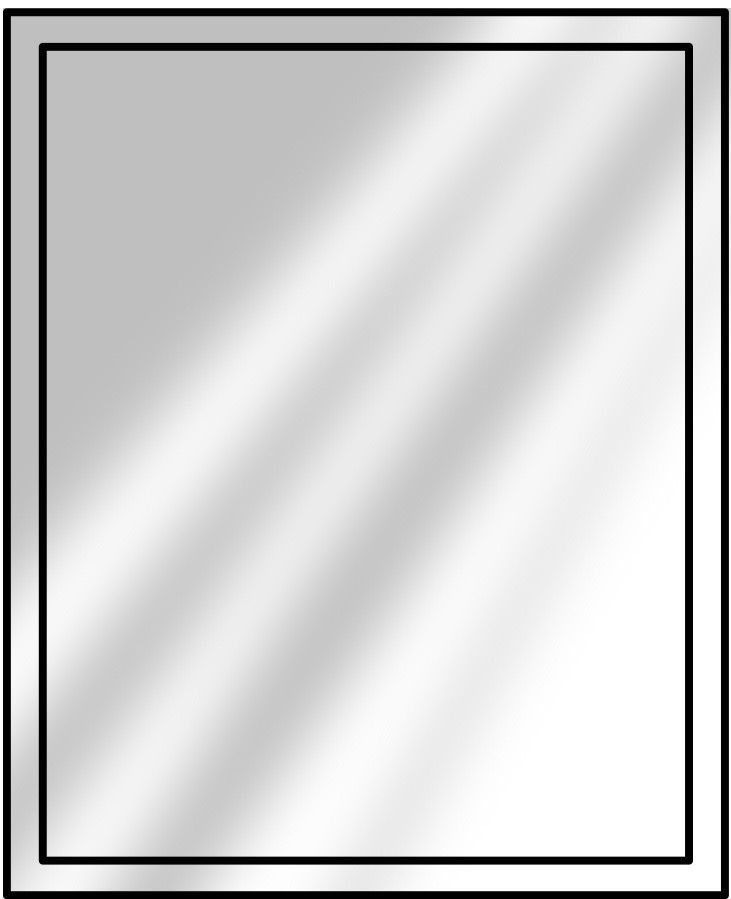 Square mirror with a shiny, reflective surface and black frame.