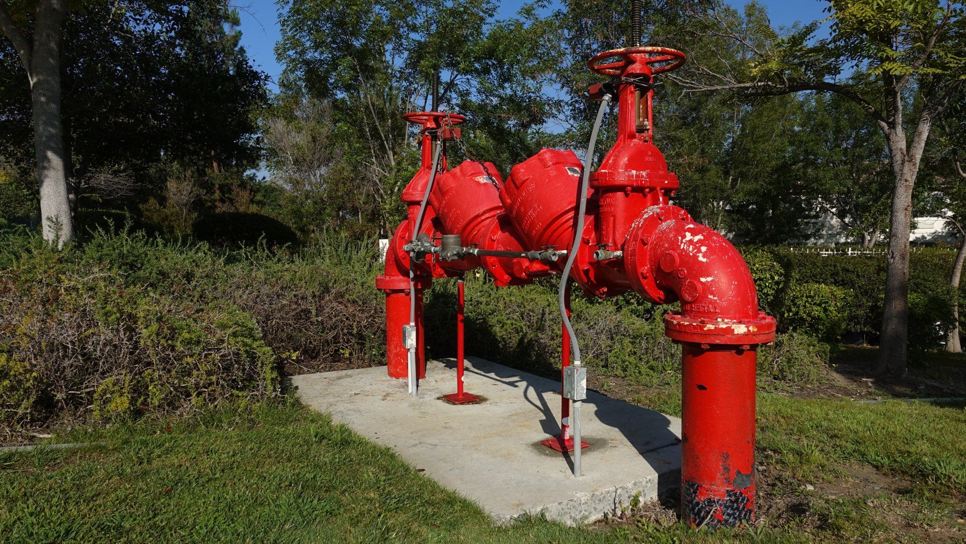 Red Backflow Preventer Pipe — Plumbers in Emerald, QLD