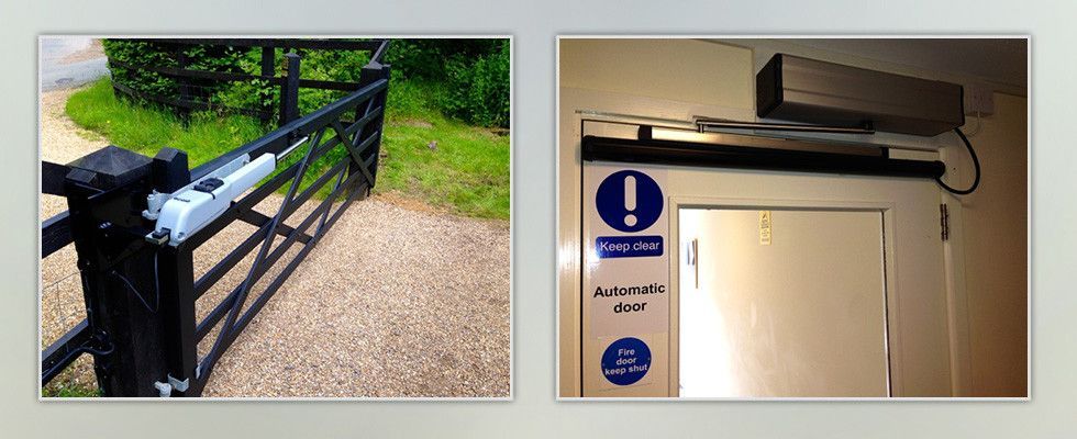 a picture of a gate and a picture of an automatic door