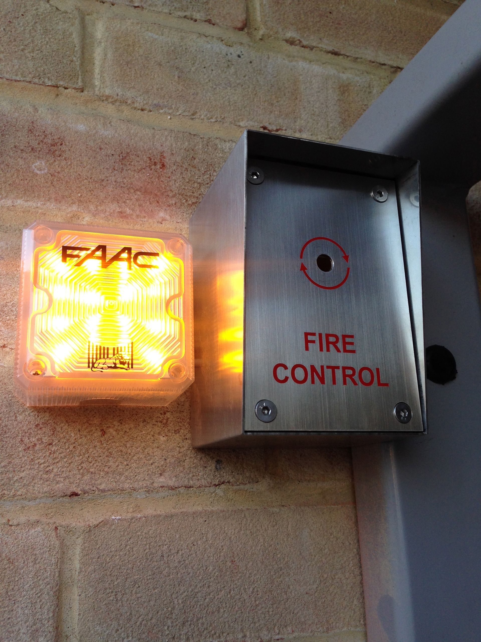 a stainless steel box with the word fire control on it