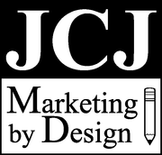 a logo for jcj marketing by design with a pencil in the middle .