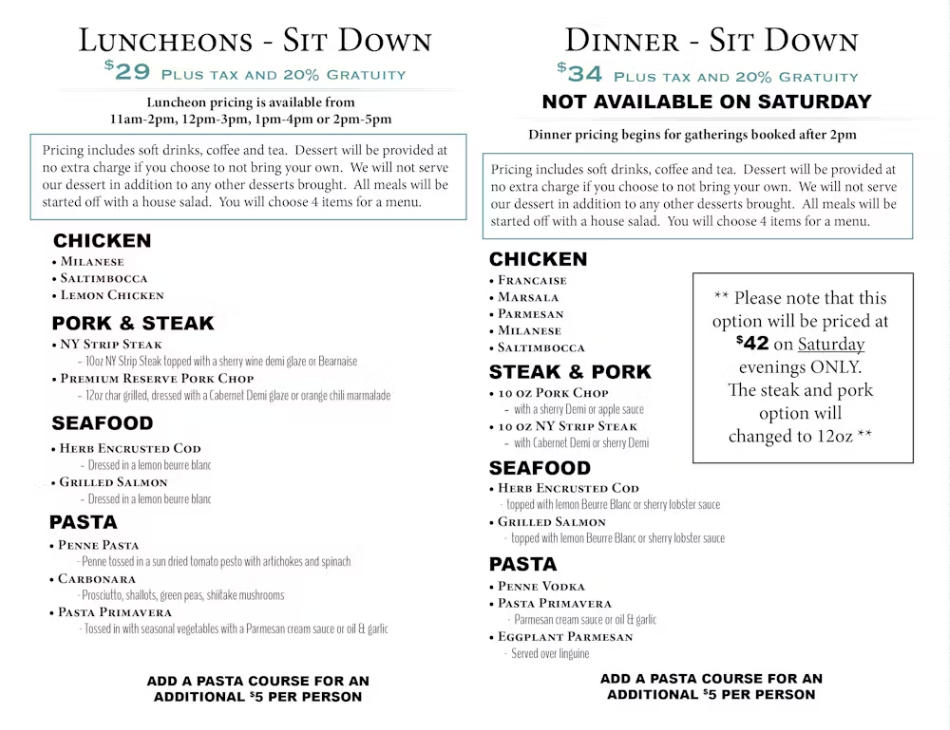 A menu for a restaurant that says luncheons sit down and dinner sit down