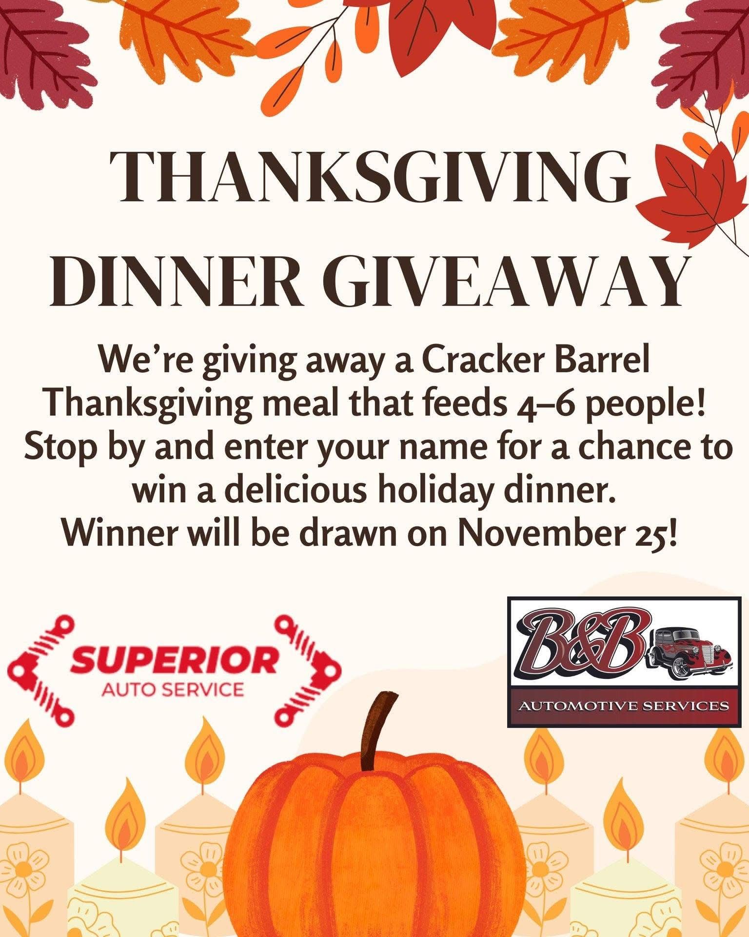 Thanksgiving Dinner Giveaway Coupon | B&B Automotive Services