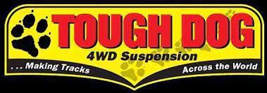 Tough Dog 4WD Suspension logo featuring red text, a black paw print, and the slogan 