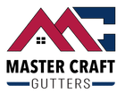 A logo for master craft gutters with a red and blue roof