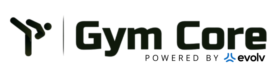 The logo for gym core shows a person doing a handstand.