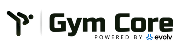 The logo for gym core shows a person doing a handstand.