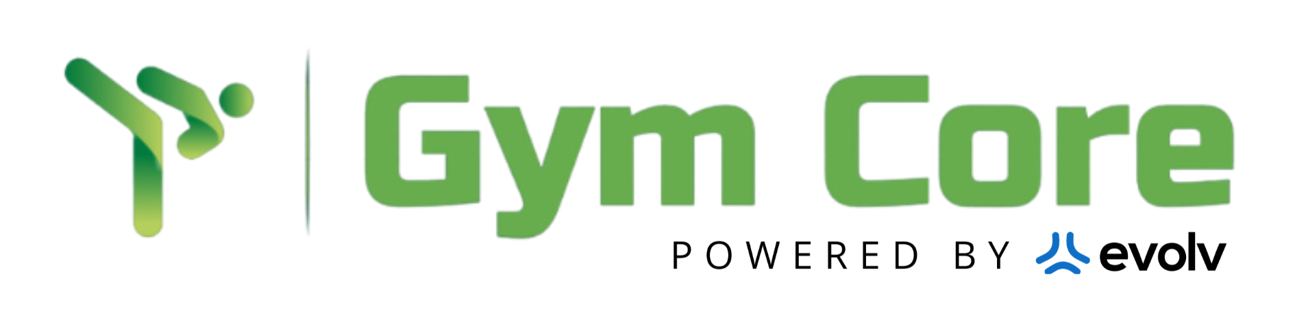 The logo for gym core shows a person doing a handstand.