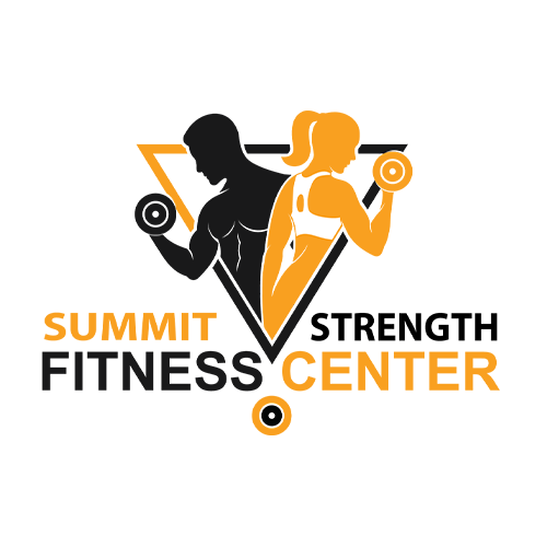 The logo for summit strength fitness center shows a man and a woman lifting dumbbells.