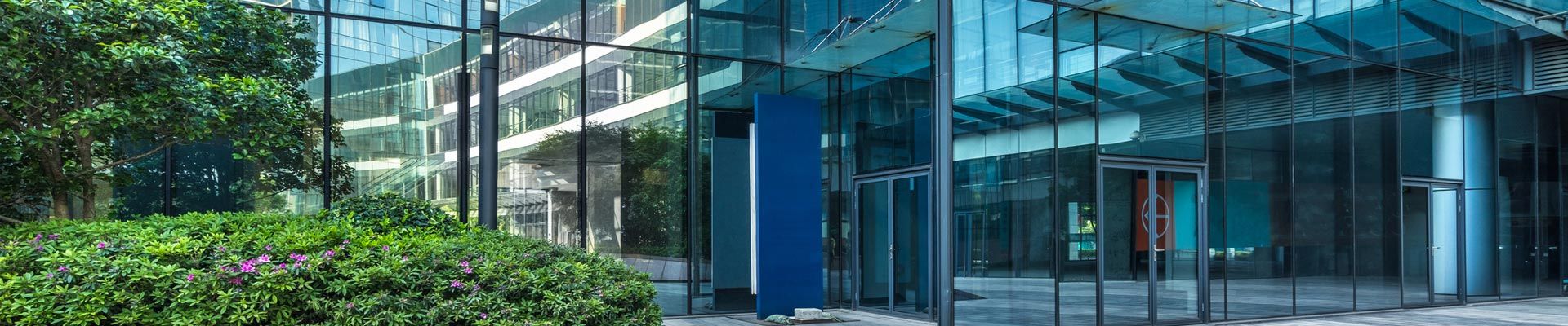 lobby with glass panels and windows