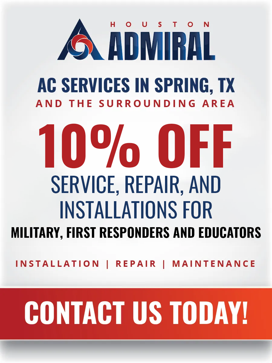 an ad for admiral ac services in spring tx and the surrounding area