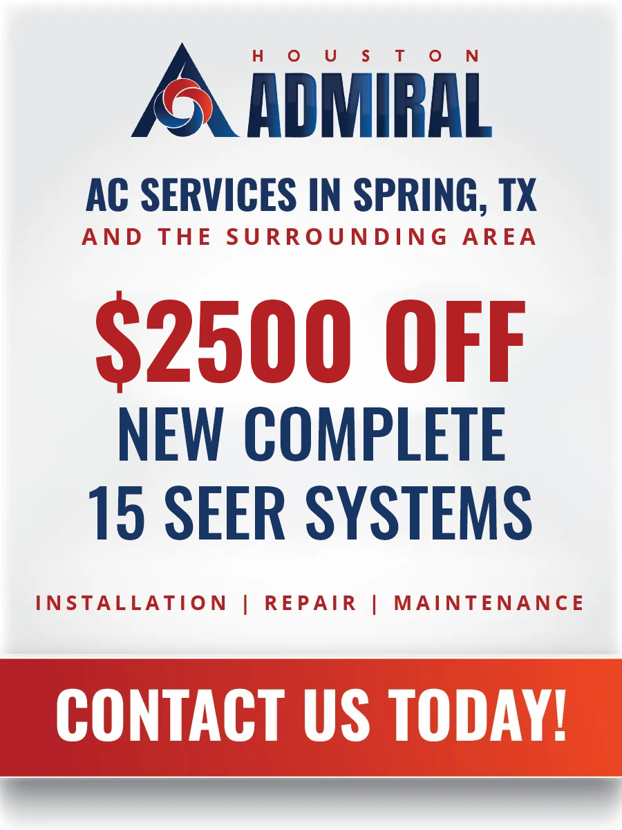 an ad for admiral ac services in spring tx and the surrounding area