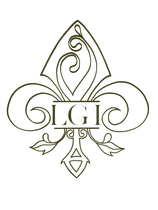 A black and white drawing of a fleur de lis with the letter g on it.