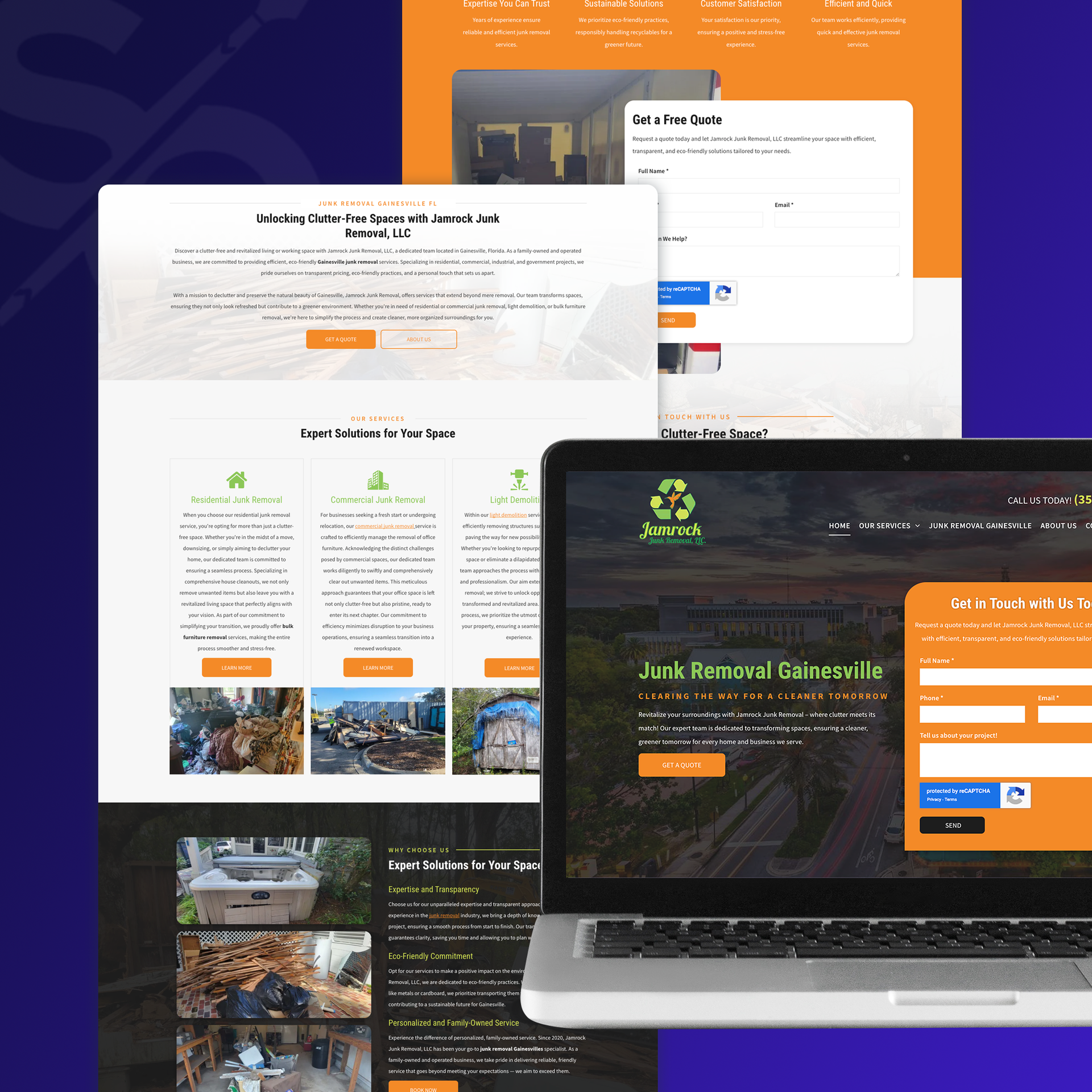 Multiple website views on different devices for junk removal service.