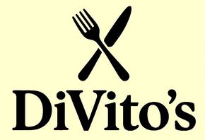 Logo for DiVito's restaurant, black crossed fork and knife over the name "DiVito's" in black text.