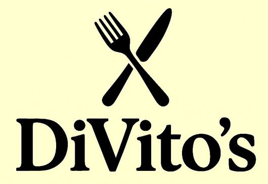 Logo for DiVito's restaurant, black crossed fork and knife over the name "DiVito's" in black text.