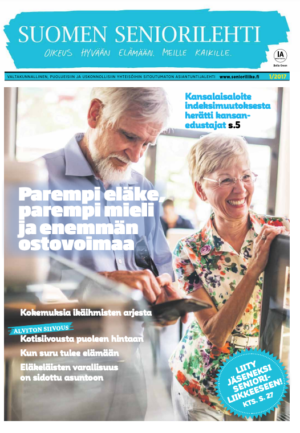 Lehden kannessa ikääntynyt pariskunta; otsikko: 