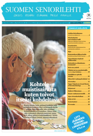 Suomen Seniorilehden kansi: Iäkäs pariskunta ratkaisee palapeliä, otsikko 
