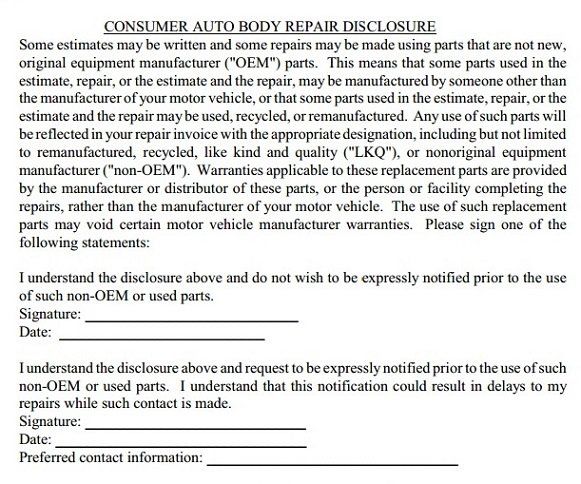auto body repair disclosure