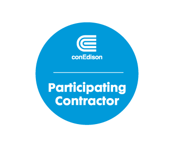 a blue circle with the words participating contractor on it