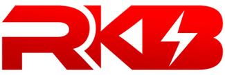 a red rkb logo on a black background