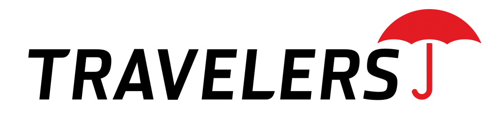 Travelers j logo with a red umbrella in the middle