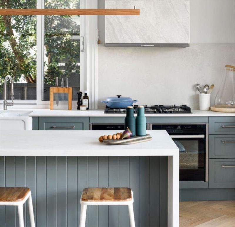 Kitchen With a Grey & White Design — Custom Home Builders in the Hunter Valley