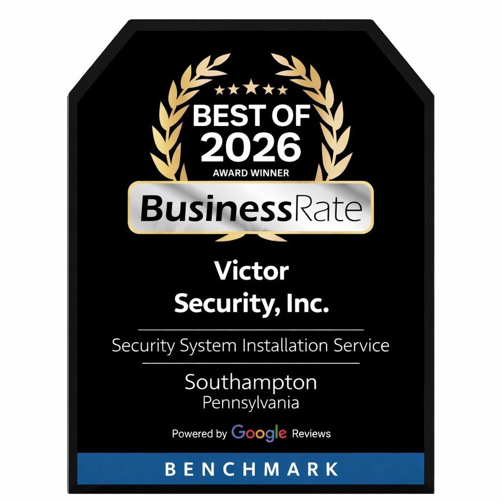 An award badge for Victor Security, Inc. as the 2026 Best Security System Installation Service in Southampton, PA.