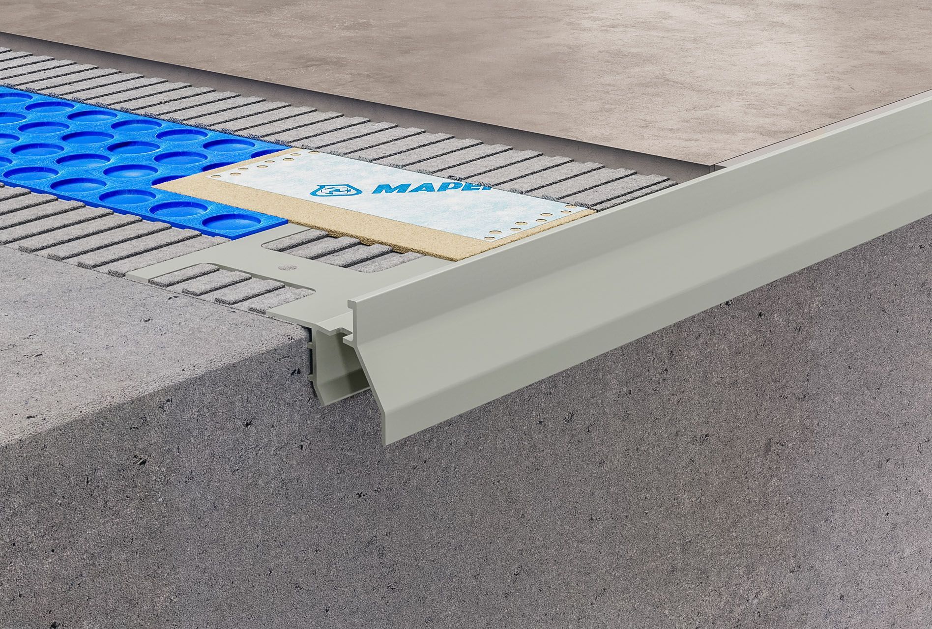 Eine Nahaufnahme eines Fliesenbodens mit einer Metallverkleidung