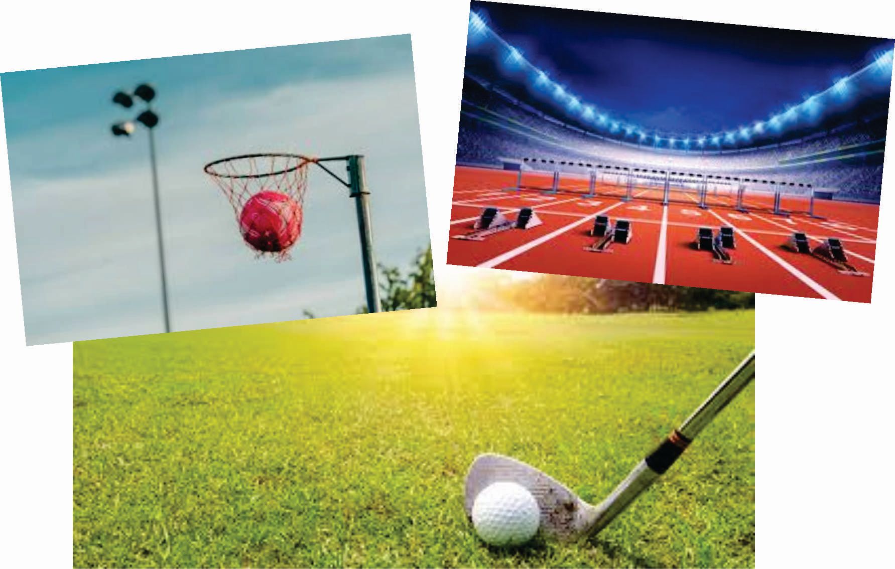 Collage of Different Sports - Golf, Track Racing and Netball — Uniforms2U in Leumeah, NSW