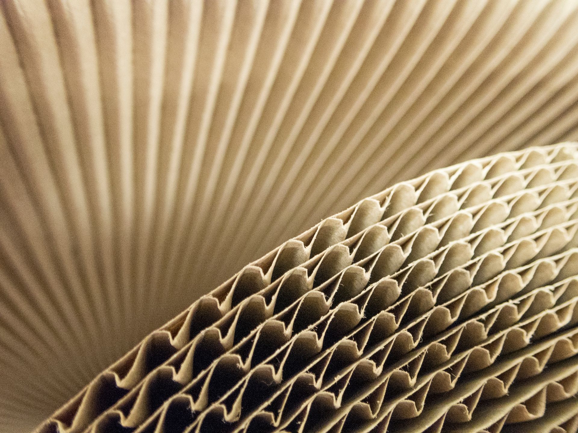 Close-up of corrugated packaging in brown color.