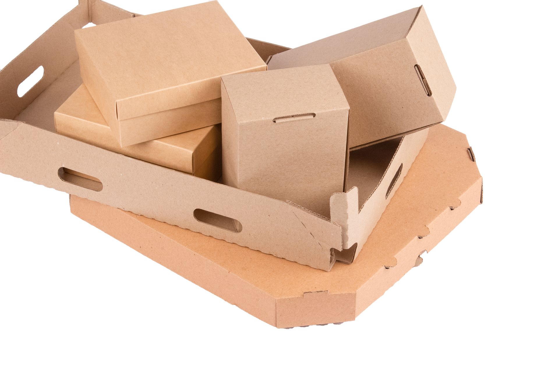 Different types of cardboard boxes are isolated on white. Packaging concept. Different types of cardboard boxes are isolated on white. Packaging concept.