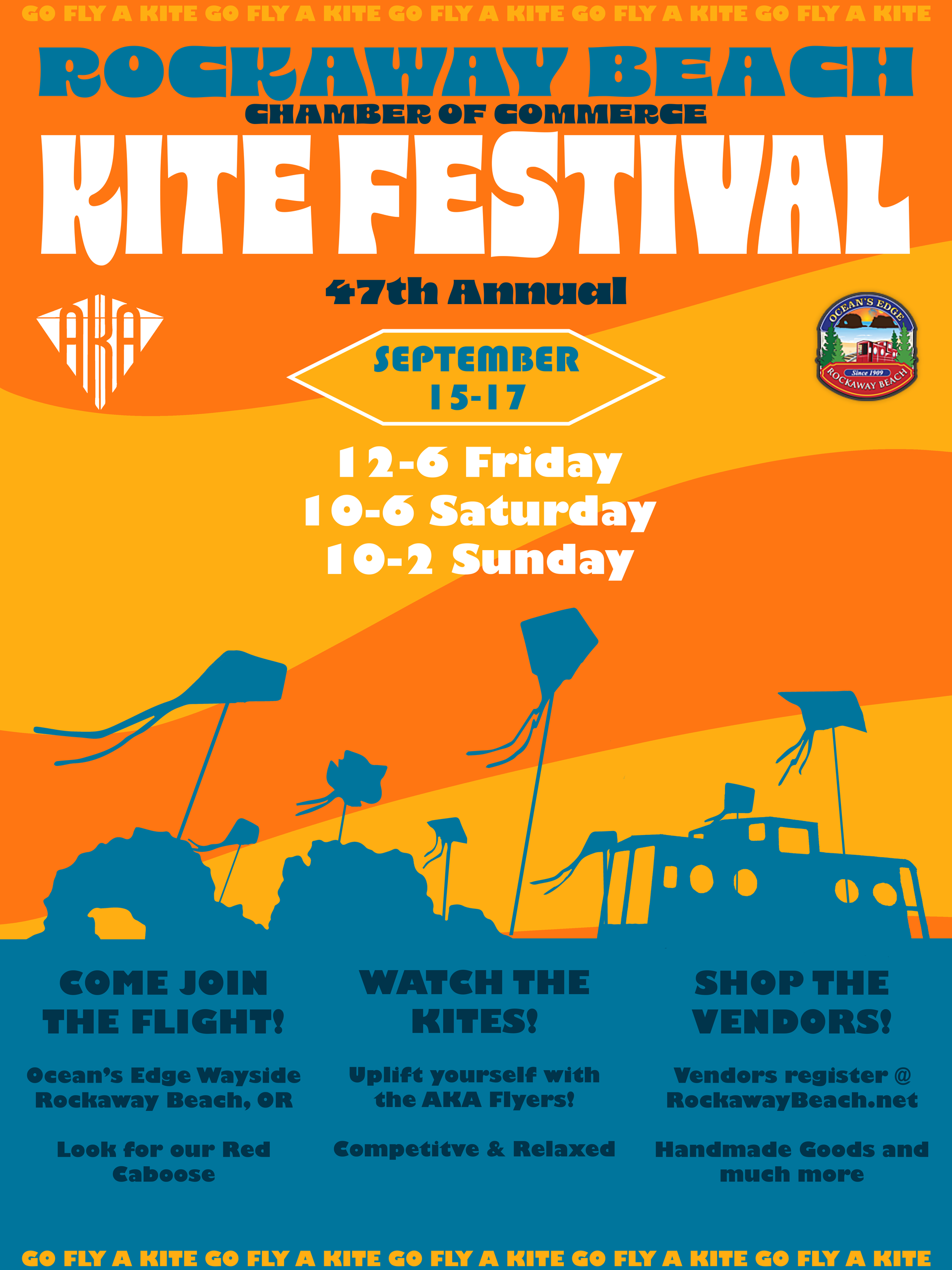 A poster for the rockaway beach kite festival