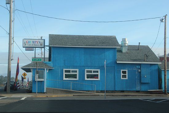 Blue building, a sign that says 