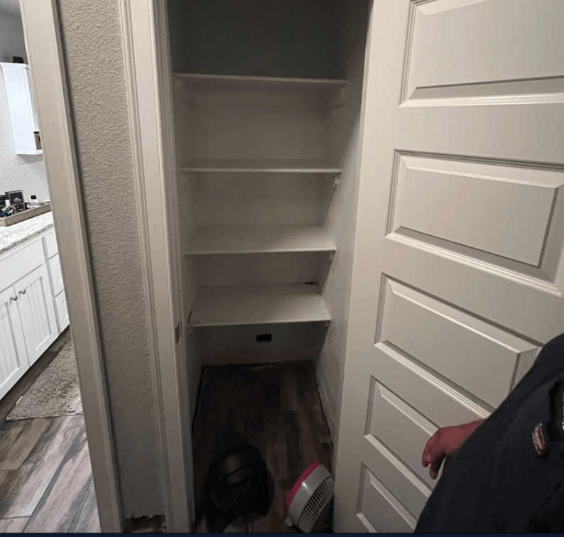 Water damage in a closet