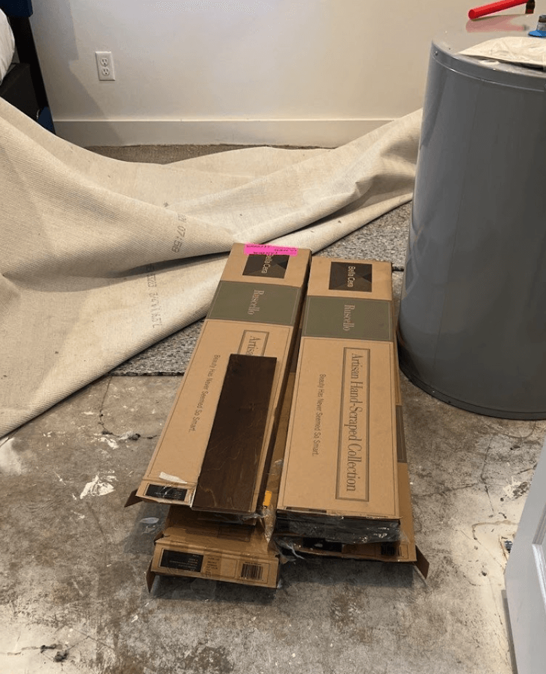 contents moved due to water damage to flooring