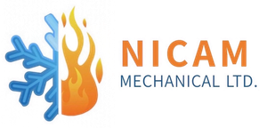 A logo for nicam mechanical ltd. with a snowflake and fire