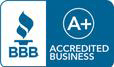 The logo for bbb accredited business is blue and white.