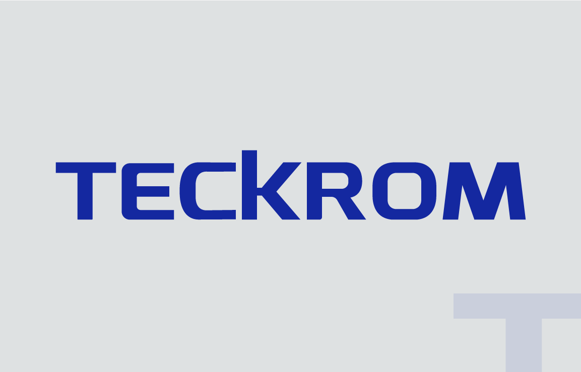 The teckrom logo is blue and white on a white background.