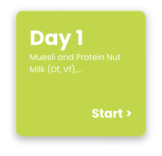 A green square that says day 1 muesli and protein nut milk