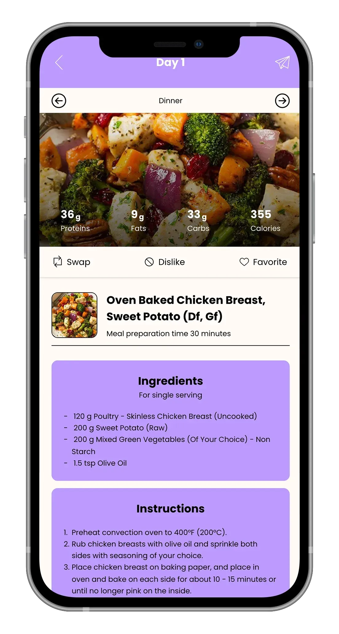 A cell phone screen shows three different types of food.