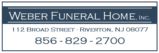Weber Funeral Home, Inc. sign with address in Riverton, NJ and phone number 856-829-2700