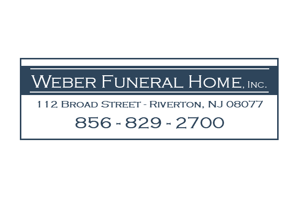 Weber Funeral Home sign with address in Riverton, NJ and phone number 856-829-2700