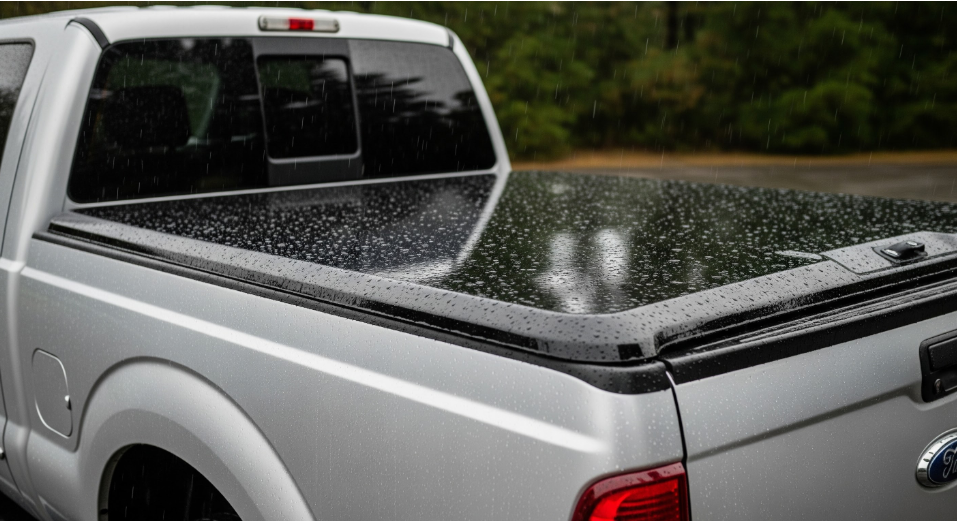 Ford F-150 with retractable bed cover and overland rack installed in St. Louis