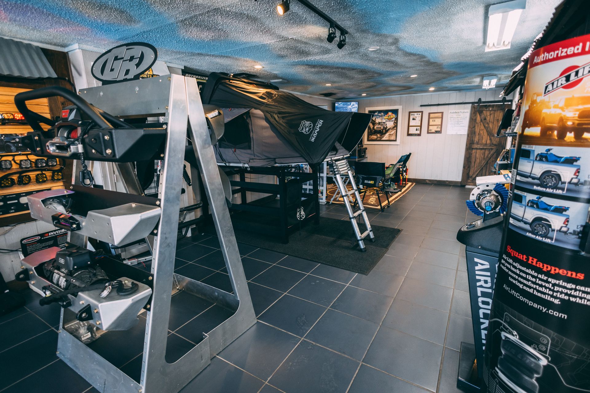 Truck Accessories Inside the Axleboy 4x4 accessories shop, showcasing various accessories.