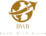 A logo for a travel company called book with brina.