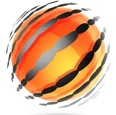 An orange ball with black stripes on it