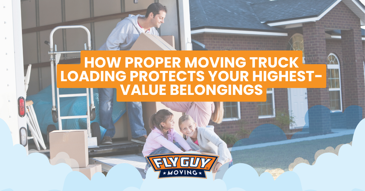 proper moving truck loading with secured furniture and organized boxes